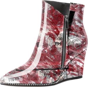 Женские ботильоны на танкетке Zamikoo с вырезом V, серебристой отделкой бусинами, танкетка Chelsea, на молнии сбоку, из лакированной кожи, для женщин, 3,5 дюйма