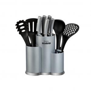 Набор ножей Schäfer, 11 предметов, набор ножей очень высокого качества с кисточкой, нож для хлеба, ложка для спагетти, аксессуары, серебро