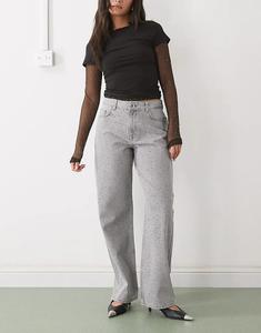 Джинсы свободного кроя Noisy May Jannel со стразами и высокой талией, серого цвета