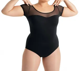 Купальник с короткими рукавами и сетчатой ​​кокеткой, черный Capezio