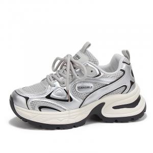 Женские кроссовки с низким верхом и массивной подошвой, устойчивые к истиранию, увеличивающие рост FUERSEN, Silver Gray