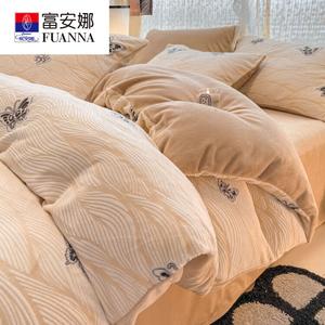Fuanna Комплект постельного белья из 4 предметов (простыня на резинке 150 см, пододеяльник 200х230 см), велюр, цвет Shuoyang Die Wu - Khaki