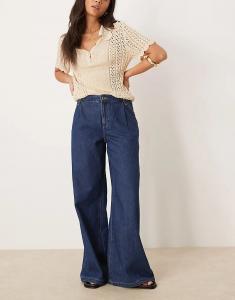 Джинсы Mango прямого кроя со складками спереди темно-синего цвета