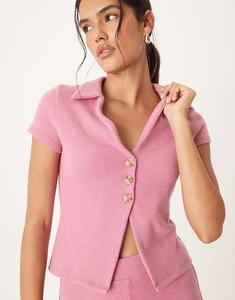 Мягкий кардиган с короткими рукавами и застежкой на пуговицы ASOS DESIGN цвета пыльно-розового — PINK