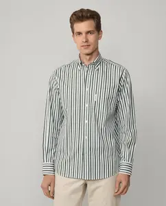 Хлопковая поплиновая мужская рубашка в полоску клубного кроя Façonnable, зеленый