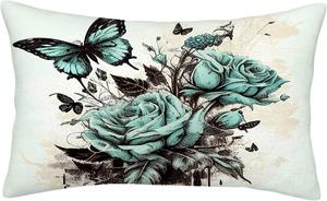 Generic Декоративная подушка с принтом "Иллюстрация роз и бабочек" Blue 8