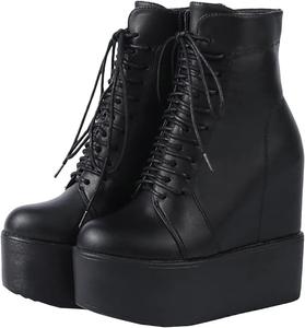 Женские скрытые ботильоны Uniquelly на танкетке с высоким каблуком, платформой, круглым носком, шнуровкой и боковой молнией, платье, зимняя обувь, Black
