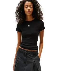 Женская футболка с логотипом Badge Logo и ребристой фактурой Tommy Jeans, черный