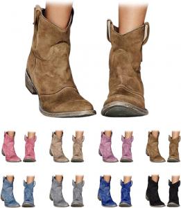 Женские западные ковбойские сапоги, низкие замшевые ботильоны на невысоком каблуке, с круглым носком и массивным каблуком, короткие сапожки для ковбойского стиля на осень и зиму Generic, Brown
