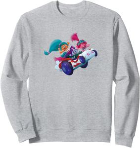 Толстовка с надписью Тролли едут в машине, серая Trolls