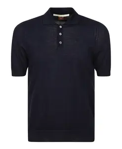 Темно-Синяя рубашка-поло с пуговицами и воротником. Hindustrie, синий