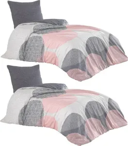Комплект постельного белья из 4 предметов из хлопкового перкаля 155x200 + 80x80 антрацитово-розовые круги, двусторонний Leron leonado vicenti