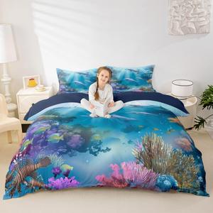 Erosebridal Комплект постельного белья Dolphin Underwater World для детей с морским принтом из голубого и бирюзового хлопка, Multi33