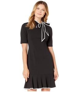 Платье Adrianna Papell Knit Crepe Tie Neck Flounce Dress, Black/Ivory