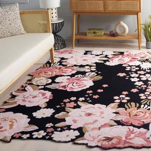 SAFAVIEH Jardin Collection декоративный ковер, 122 x 183 см, Black & Pink, цветочный дизайн, ручной работы из шерсти, идеально для гостиной, столовой, спальни (JAR737Z-4)