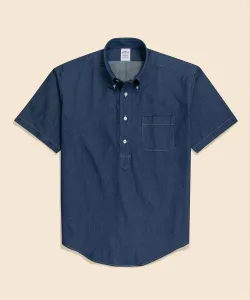 Хлопковая джинсовая рубашка с коротким рукавом