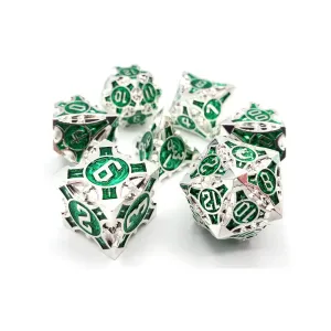 Набор Poly — серебристый с зеленым (7), Metal Dice - Gnome Forged