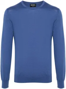 Меланжевый джемпер в рубчик Zegna, синий