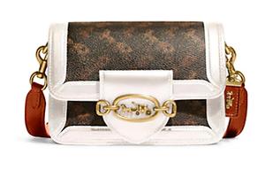 Сумка через плечо Hero Cow из кожи, маленькая, женская, темно-коричневая с оранжево-красным и белым COACH