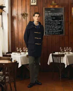 Мужское пальто из шерсти в стиле тренч с капюшоном Emidio Tucci, темно-синий