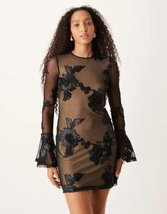 Мини-платье Amy Lynn 3D с рукавами-колокольчиками и вырезом на спине, черное