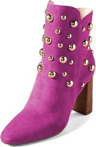 Женские модные ботильоны FYS с заклепками, круглым носком и массивным каблуком, короткие ботинки на осень, на пуговицах, размеры 4-16 US, Medium Violet Red