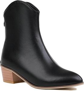 Женские ковбойские ботильоны Челси с заостренным носком, молнией, невысоким каблуком и декоративной стойкой JOEUSTY, Black