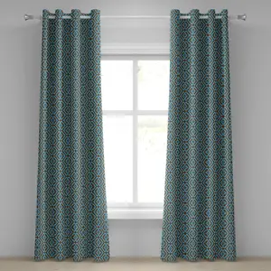 Геометрическая штора на люверсах ABAKUHAUS с переплетенным вертикальным квадратным узором и абстрактным рисунком в виде шеврона, декоративная двухпанельная штора на окно, 280 см x 225 см, коричневый и небесно-голубой