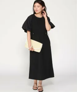 Платье с рукавами из жоржета, выполненное из разных материалов, с завязками на талии Interplanet, цвет Black