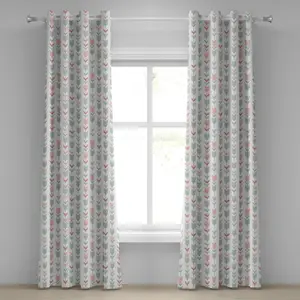 Геометрическая штора на люверсах ABAKUHAUS, абстрактный дизайн с шевронными треугольниками и пунктирными полосками, современный дизайн, декоративные двухпанельные шторы, 280 см x 225 см, светло-голубой и розовый цвета Abakuhaus