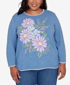Свитер-пуловер большого размера Hilton Head с вышитым крестиком цветочным узором Alfred Dunner, Blue