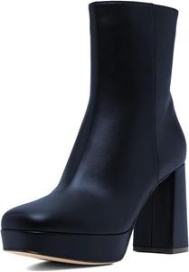 Женские ботильоны XYD с квадратным носком на платформе, с массивным высоким каблуком и боковой молнией, модные, для вечеринок и клубов, Dark Blue