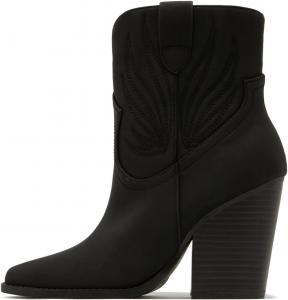 Женские ковбойские ботинки FYS в западном стиле с прошивкой, на щиколотку, с заостренным носком, массивным каблуком и высокой подошвой, ботильоны Стиль ковбойши, женская обувь, размеры US 4-15, Black