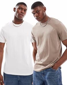 Набор из 2 футболок с круглым вырезом Essentials коричневого и кремового цветов Asos Design