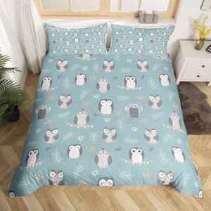 Erosebridal Комплект постельного белья Grey Owl Duvet Cover Full Kawaii Bird с белыми бабочками и оранжевыми цветами в серо-голубых тонах, Owl 07