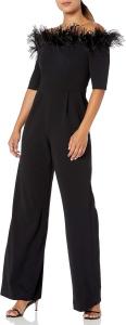 Женский комбинезон Calvin Klein с открытыми плечами и отделкой из перьев, Black