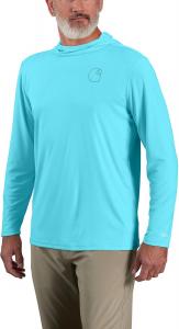 Легкая мужская футболка Carhartt Force Sun Defender с длинными рукавами и капюшоном, с графическим логотипом, Gulf Blue