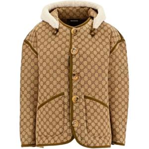 GUCCI Пуховик женский коричневый с капюшоном умеренный Reversible