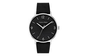 Часы CALVIN KLEIN с кварцевым механизмом, кожаным ремешком, черным циферблатом