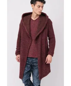 Длинный кардиган с капюшоном из блестящей шерстяной трикотажной ткани TORNADO MART, цвет Bordeaux