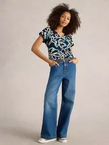 Топ White Stuff Nelly Leaves Notch Neck Organic Cotton, цвет navy/multi