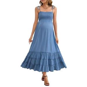 Женское летнее платье-макси для беременных без рукавов на бретелях Clearflower, Haze Blue