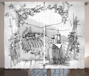 Шторы ABAKUHAUS в итальянском деревенском стиле, в стиле Valley Winery House, универсальные, для гостиной, с петлями и крючками, 280 x 225 см, серо-черные Abakuhaus