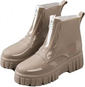 Женские резиновые ботинки на щиколотку, высокие, водонепроницаемые, с нескользящей утолщенной подошвой, передняя молния, на танкетке, с круглым носком, для работы в саду Generic, Brown