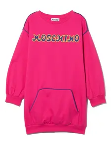 Платье-джемпер с вышитым логотипом Moschino Kids, розовый
