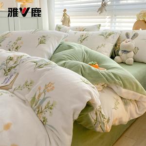 Yalu Комплект постельного белья из велюра (простыня на резинке 180 см, пододеяльник 200х230 см), утолщенный, с быстрым нагревом, цвет Fengya