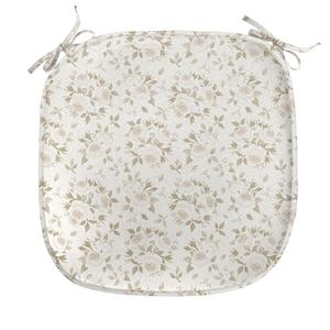 ABAKUHAUS Подушка для обеденного стула цвета слоновой кости, эссенция цветочных лепестков, декоративная водонепроницаемая подушка с ремнями для кухонных сидений, 40 см x 40 см, кокосово-бежевый, белый