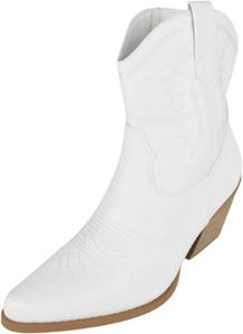 Женские ботильоны Forever Women с западным стилем, на устойчивом каблуке, с декоративной прошивкой, ковбойские ботинки с заостренным носком и боковой молнией CEREEK-02 Shoes Forever, White