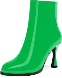 Женские офисные повседневные ботильоны SKYSTERRY из лакированной кожи с молнией, круглым носком и высоким каблуком 3,3 дюйма, Green