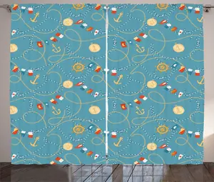 Штора ABAKUHAUS в стиле рустик, синяя вода, матрос-якорь, универсальная ленточная штора для гостиной с петлями и крючками, 280 х 225 см, бежево-голубой кадет Abakuhaus